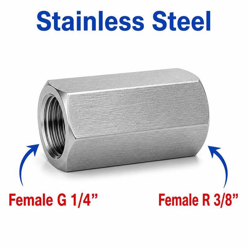 BSP G 1/4 inch Female to BSPT Tapered R 3/8 inch Female Stainless Steel 304 Sensor Adaptor Fittings Conversion