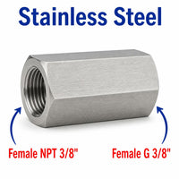 3/8 inch NPT Female to BSP G 3/8 inch Female Stainless Steel 304 Sensor Adaptor Fittings Conversion