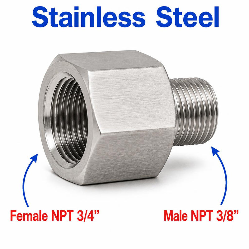 3/4 inch NPT Female to 3/8 inch NPT Male Stainless Steel 304 Sensor Adaptor Fittings Conversion