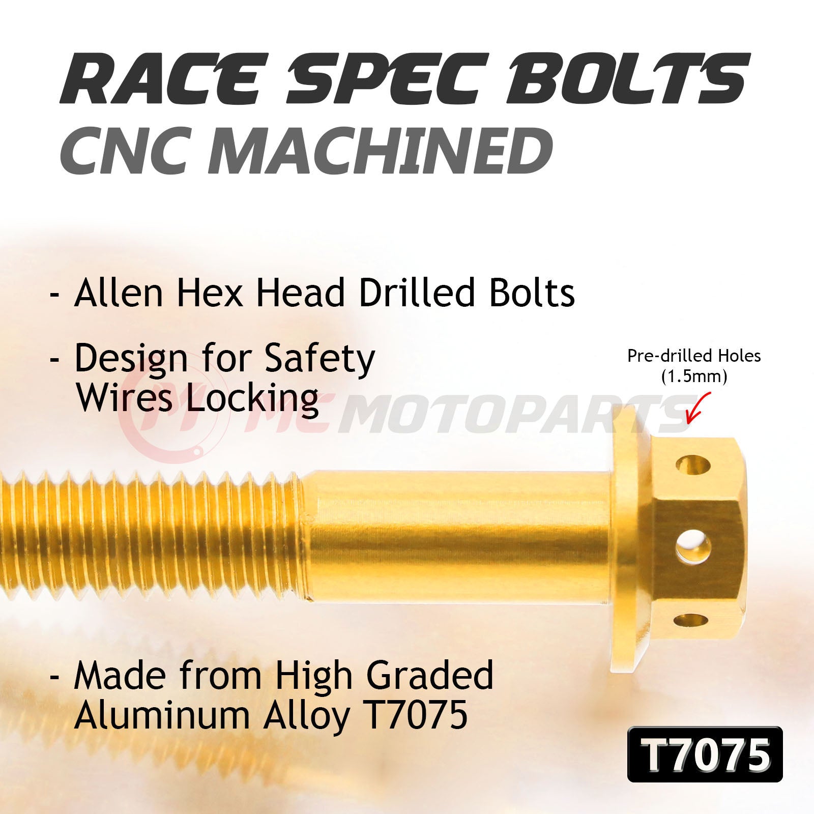 Race spec CNC crankcase cover bolts for Kawasaki ZX-6R 2024-2025, M6 size, featuring high-quality CNC machining from MC Motoparts.