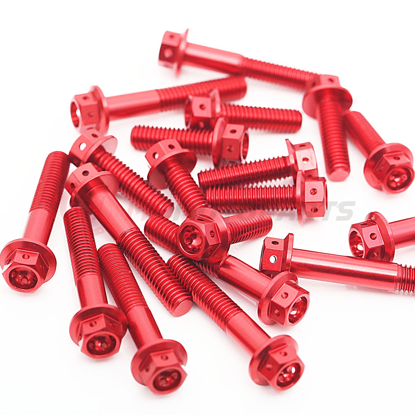 Red CNC Race Spec Crankcase Cover Bolts kit for Triumph Tiger 1050 SE 2006-2013, showing M6 bolts on a motorcycle engine.