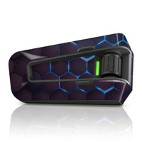 Cyber-Hex vinyl decal wrap for Cardo Packtalk Edge, glossy or matte finish, showcasing intricate geometric design on electronic communication device.