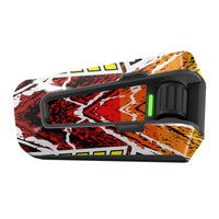 Red graffiti-style vinyl decal wrap for Cardo Packtalk Edge, urban design, glossy finish, part of MC Motoparts graffiti series.