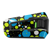 Blue and green dotted vinyl decal wrap for Cardo Packtalk Edge, Cyber-Hex series, by MC Motoparts, glossy and matte finish.
