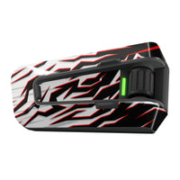 Red graffiti-style vinyl decal for Cardo Packtalk Edge, urban series, glossy finish, designed for MC Motoparts communication device