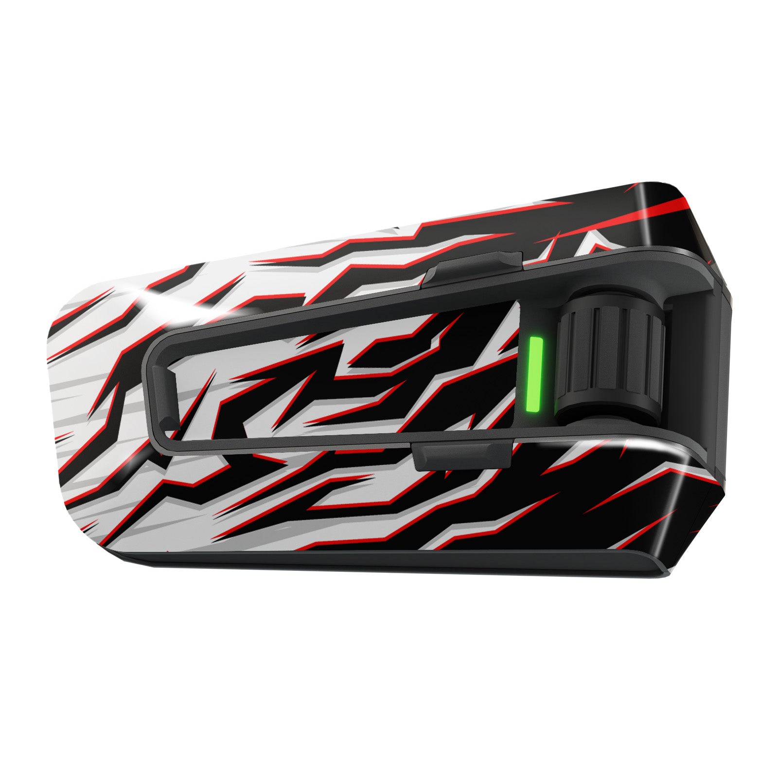Red graffiti-style vinyl decal for Cardo Packtalk Edge, urban series, glossy finish, designed for MC Motoparts communication device