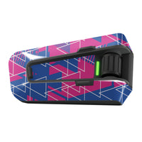 Pink geometric vinyl decal wrap for Cardo Packtalk Edge, part of MC Motoparts Cyber-Hex Series, glossy or matte finish.