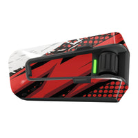 Red and black racing vinyl sticker wrap for Cardo Packtalk Edge, glossy or matte finish, part of MC Motoparts Apex Series.