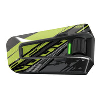Yellow line vinyl sticker wrap for Cardo Packtalk Edge by MC Motoparts, glossy or matte finish, Velocity Series decal.