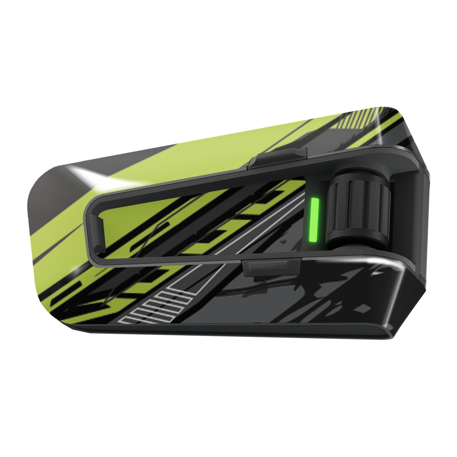 Yellow line vinyl sticker wrap for Cardo Packtalk Edge by MC Motoparts, glossy or matte finish, Velocity Series decal.