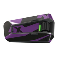 Purple graffiti-style vinyl decal wrap for Cardo Packtalk Edge, urban and graffiti series, by MC Motoparts, with glossy and matte options.