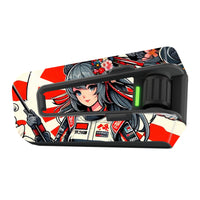 Matte vinyl decal wrap for Cardo Packtalk Edge featuring anime girl design, from MC Motoparts' sticker series.
