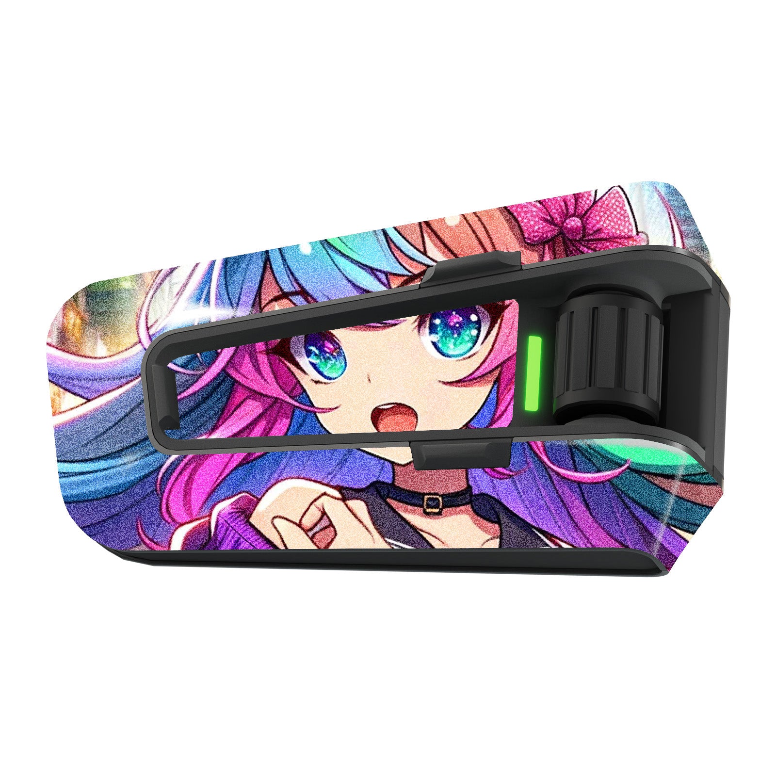 Matte vinyl decal wrap featuring an anime girl design for Cardo Packtalk Edge Bluetooth communicator by MC Motoparts.