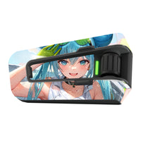 Matte vinyl decal wrap featuring anime girl design for Cardo Packtalk Edge, by MC Motoparts, showcasing detailed artwork on the sticker.