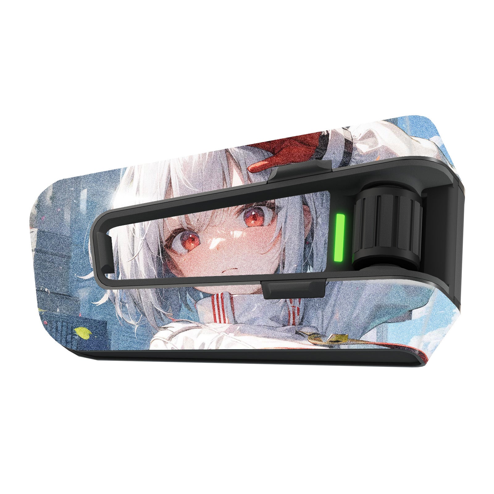 Matte vinyl decal wrap featuring anime girl design for Cardo Packtalk Edge motorcycle communicator by MC Motoparts