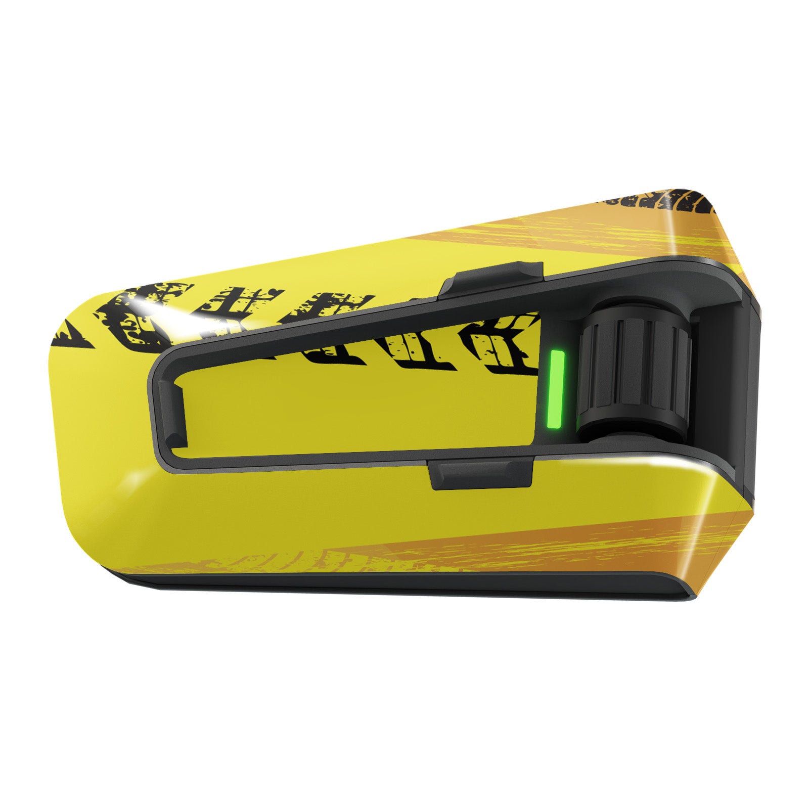 Yellow distressed urban graffiti vinyl sticker for Cardo Packtalk Edge by MC Motoparts, glossy or matte decal wrap.