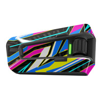 Cardo Packtalk Edge sticker from MC Motoparts, cyan, yellow, and purple glossy vinyl decal wrap for Apex Series.