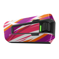 Pink and red line vinyl decal wrap for Cardo Packtalk Edge by MC Motoparts, Velocity Series, glossy or matte finish.