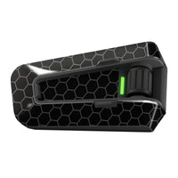 Black hex cyber decal wrap for Cardo Packtalk Edge, glossy vinyl sticker from MC Motoparts Cyber-Hex series.