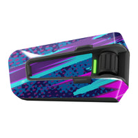 Cardo Packtalk Edge sticker with neon splatter graffiti design, glossy vinyl decal wrap from MC Motoparts' Urban Series.