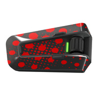 Red halftone vinyl decal wrap for Cardo Packtalk Edge by MC Motoparts, part of the Cyber-Hex Series, glossy or matte finish.