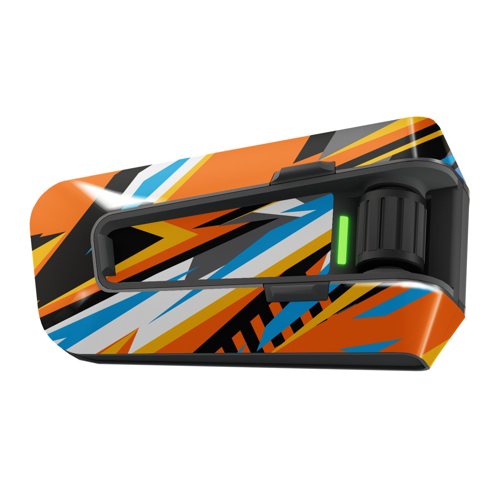 Orange and blue urban graffiti design sticker for Cardo Packtalk Edge, glossy vinyl decal wrap from MC Motoparts Urban Series.