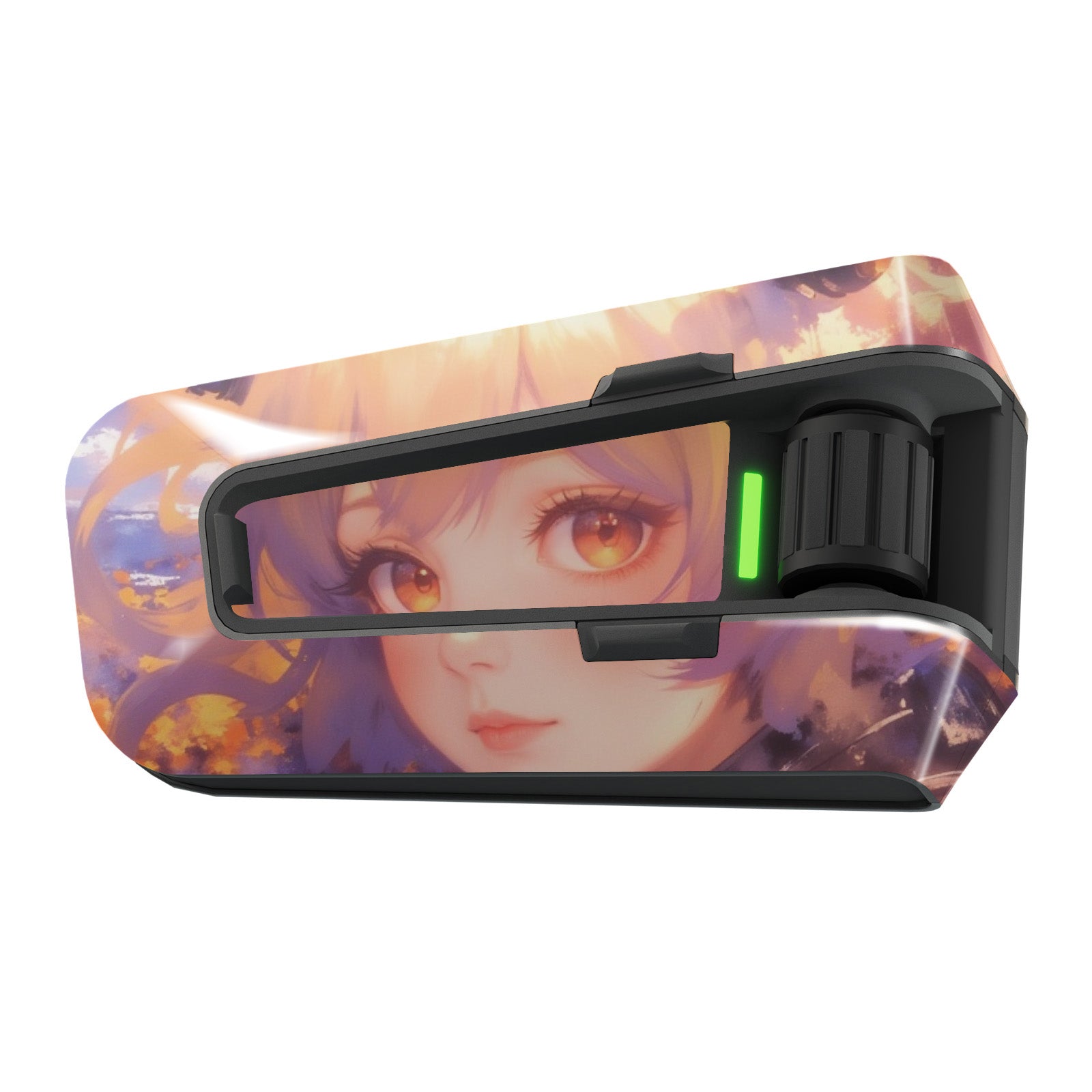 Glossy vinyl decal wrap featuring anime girl design for Cardo Packtalk Edge, by MC Motoparts, with vibrant anime artwork.