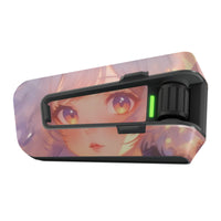 Matte vinyl decal wrap featuring anime girl design for Cardo Packtalk Edge by MC Motoparts, used as a stylish sticker accessory.
