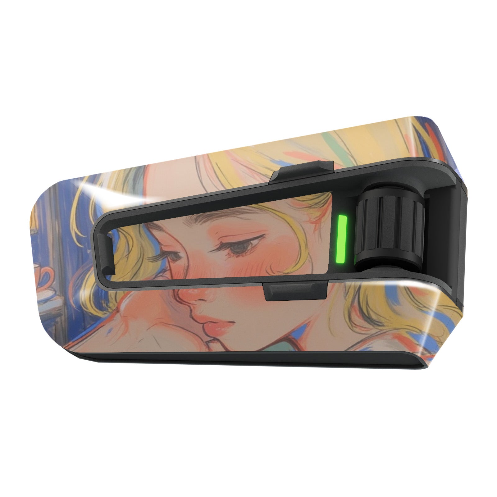 Anime girl vinyl decal wrap for Cardo Packtalk Edge, glossy or matte finish, designed by MC Motoparts.