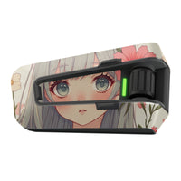 Matte vinyl decal wrap featuring anime girl design for Cardo Packtalk Edge by MC Motoparts, new stylish motorcycle communication sticker