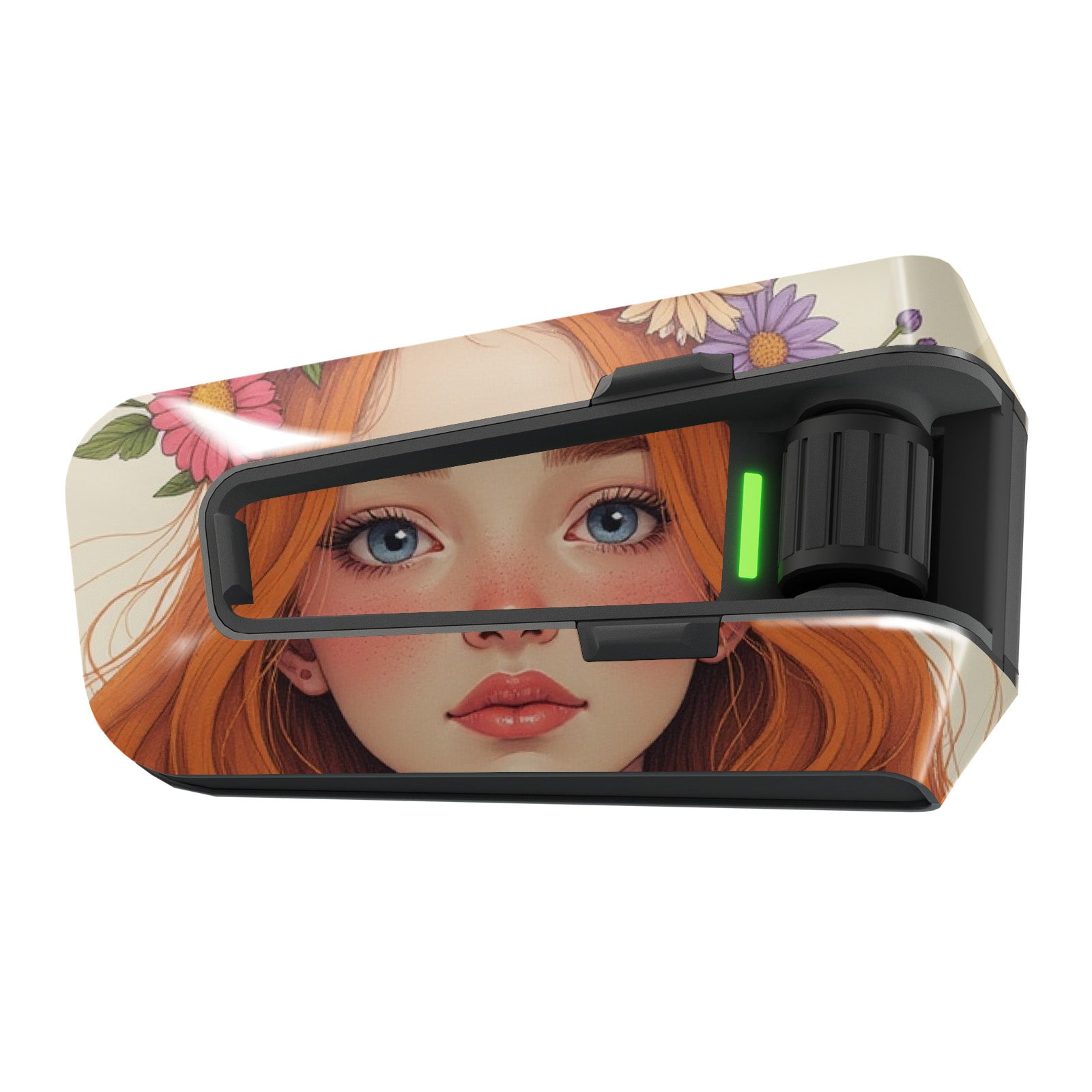 Anime girl vinyl decal wrap for Cardo Packtalk Edge, glossy or matte finish, MC Motoparts sticker, stylish protective skin.
