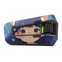 Matte vinyl decal wrap for Cardo Packtalk Edge with anime girl design, featuring glossy and matte finishes, by MC Motoparts.