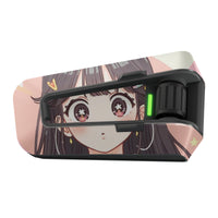 Matte vinyl decal wrap featuring anime girl design for Cardo Packtalk Edge by MC Motoparts, showcasing detailed cartoon artwork.