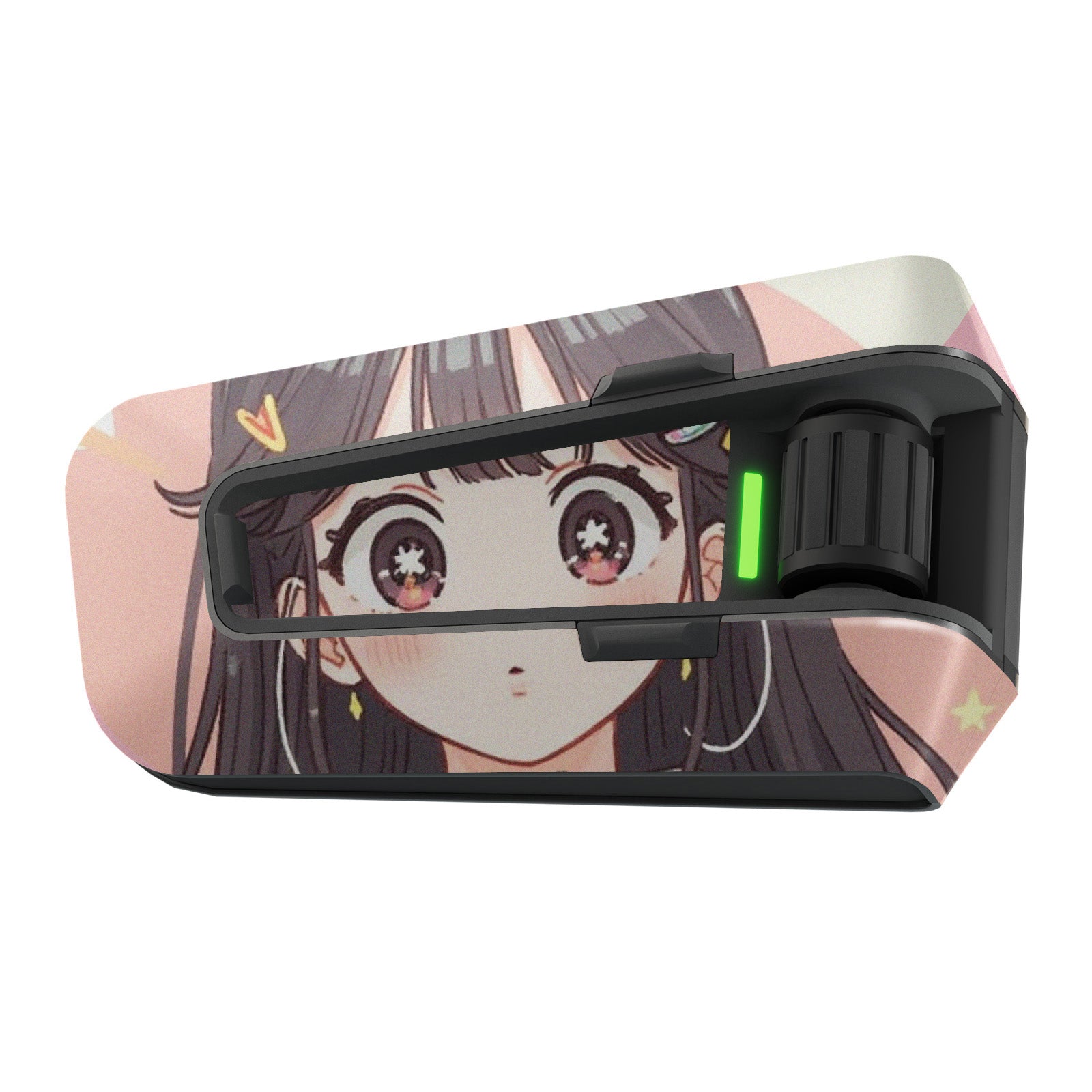 Matte vinyl decal wrap featuring anime girl design for Cardo Packtalk Edge by MC Motoparts, showcasing detailed cartoon artwork.