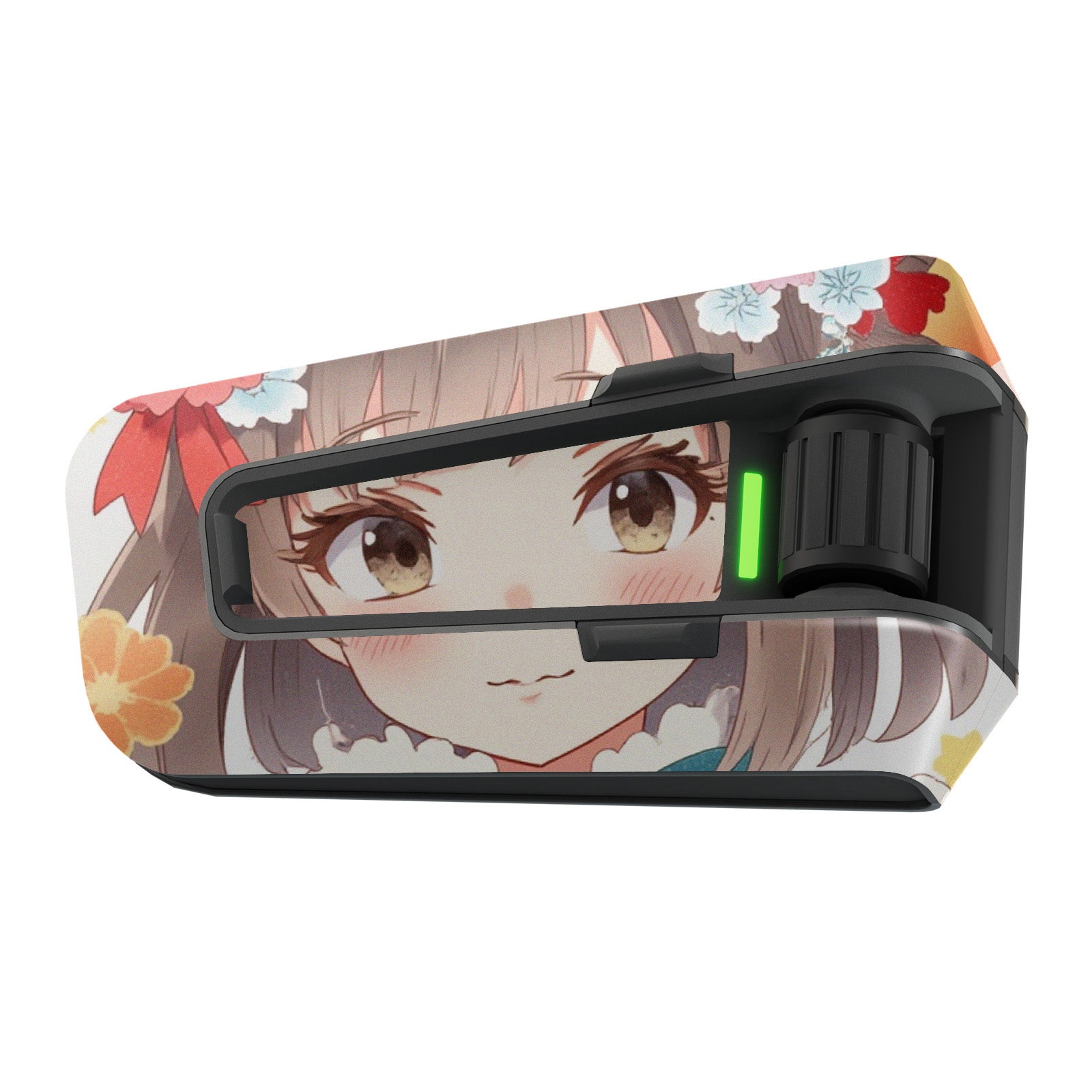 Matte vinyl decal wrap featuring anime girl design for Cardo Packtalk Edge by MC Motoparts, ideal for customizing communication devices.