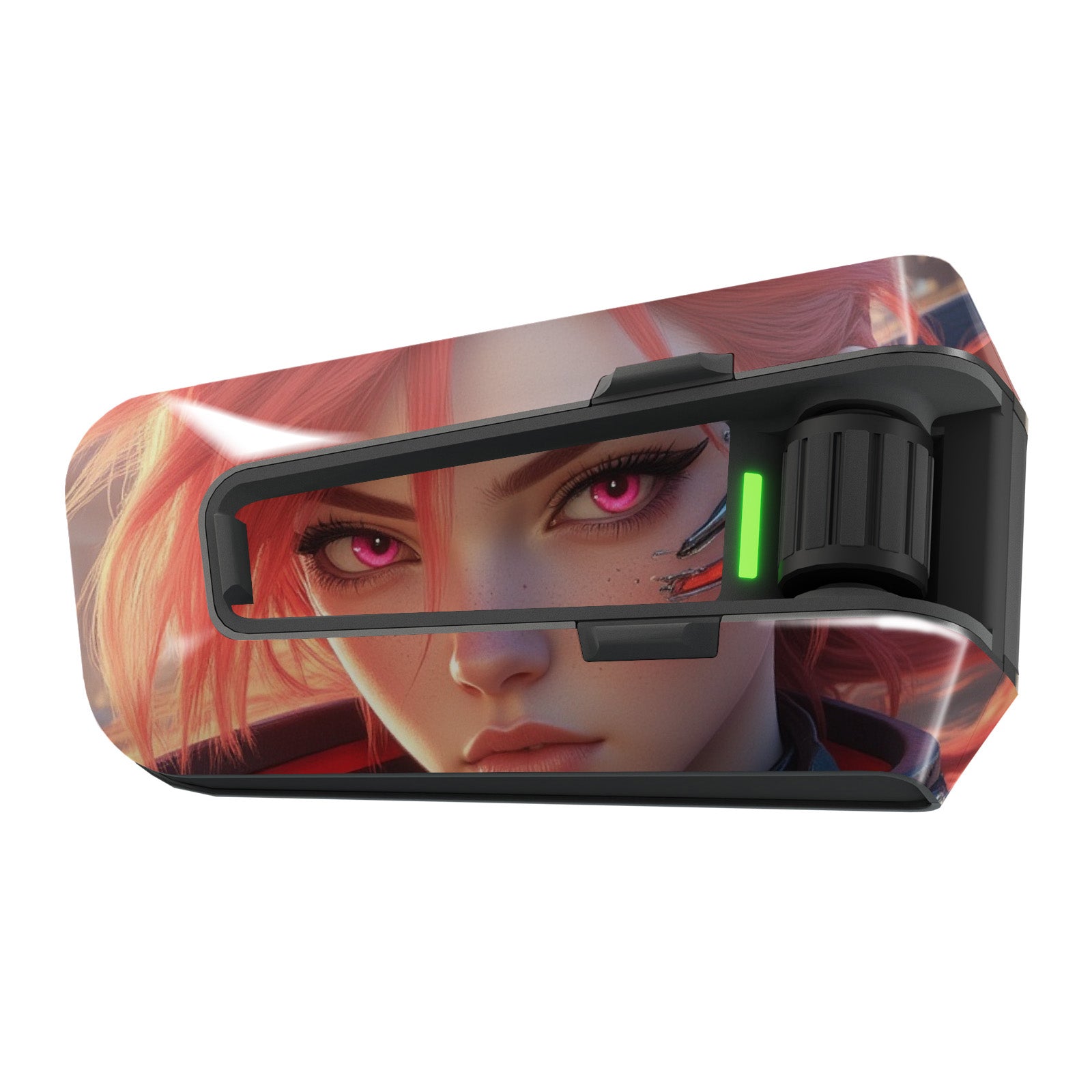 Anime girl vinyl decal wrap for Cardo Packtalk Edge, glossy or matte finish, MC Motoparts skin for stylish motorcycle communication devices