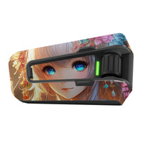 Matte vinyl decal wrap featuring anime girl design for Cardo Packtalk Edge by MC Motoparts, showcasing detailed anime character art.