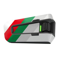 Matte vinyl decal wrap for Cardo Packtalk Edge, Racing Stripe Series sticker by MC Motoparts, featuring a sleek racing stripe design.