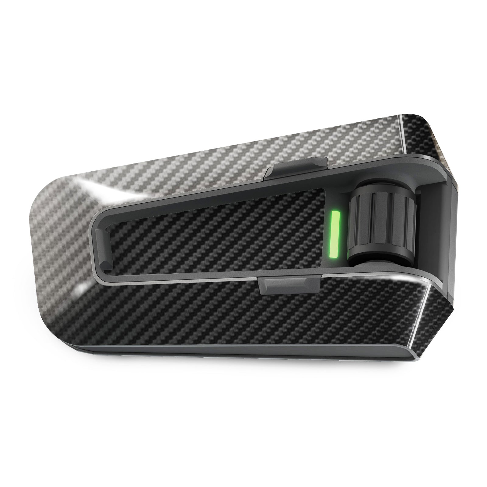 Glossy carbon fiber decal sticker for Cardo Packtalk Edge device, featuring a sleek, high-quality design by MC Motoparts.