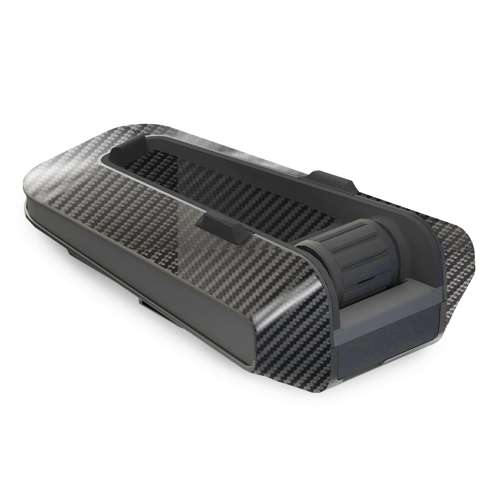 Glossy carbon fiber decal sticker for Cardo Packtalk Edge device, featuring a sleek, textured design by MC Motoparts.