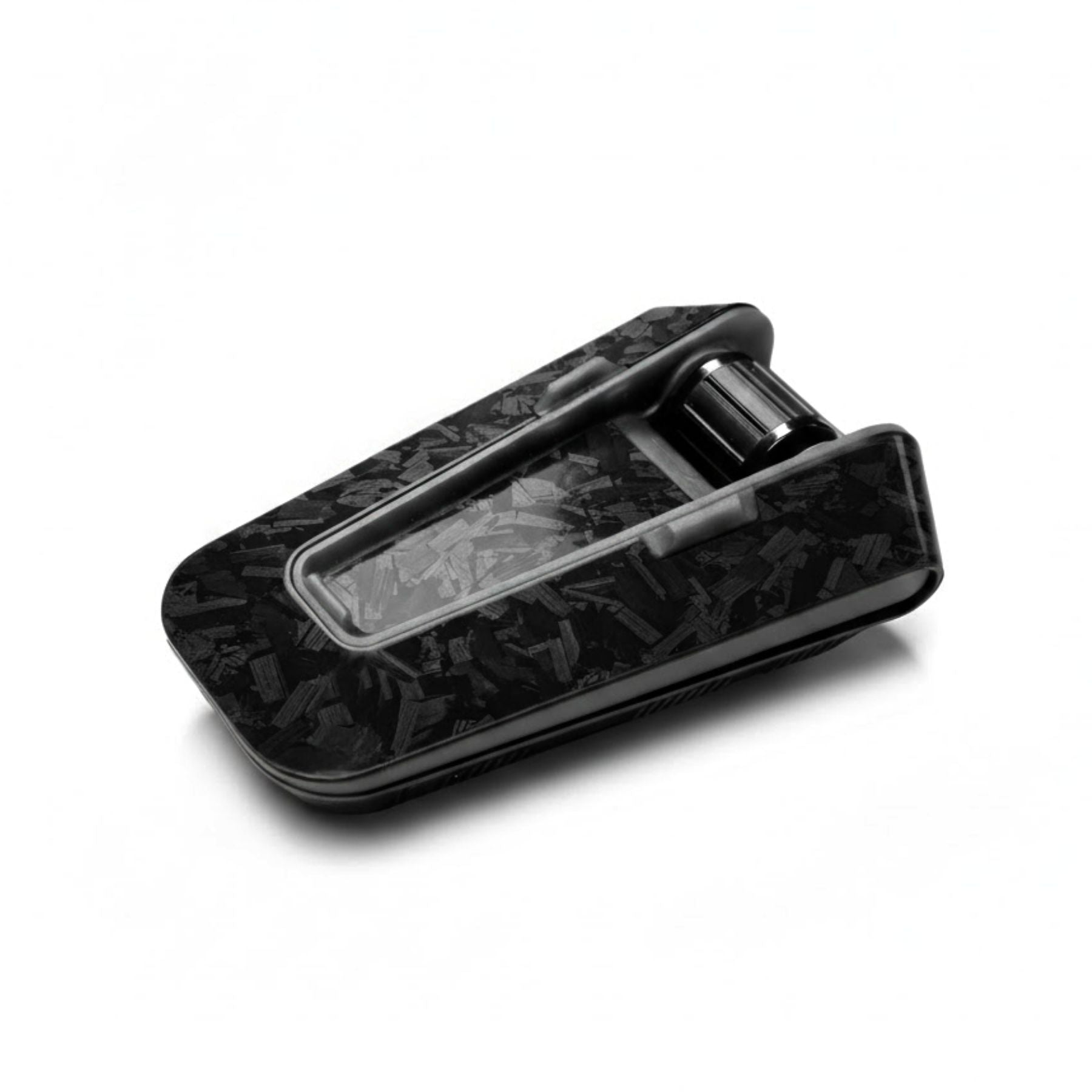 Forged carbon black matte decal sticker for Cardo Packtalk Edge by MC Motoparts, showcasing a sleek black matte design.