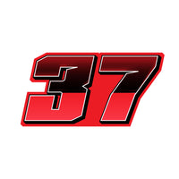 Customized T27 split-fade gradient racing number sticker pack for dirt bikes and motorcycles, featuring vibrant vinyl decals.