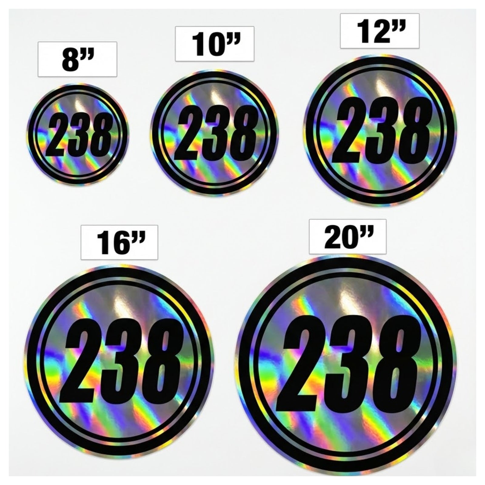 Custom Holographic Racing Number Stickers for Cars (Set of 2) - Inner Circle RCC001
