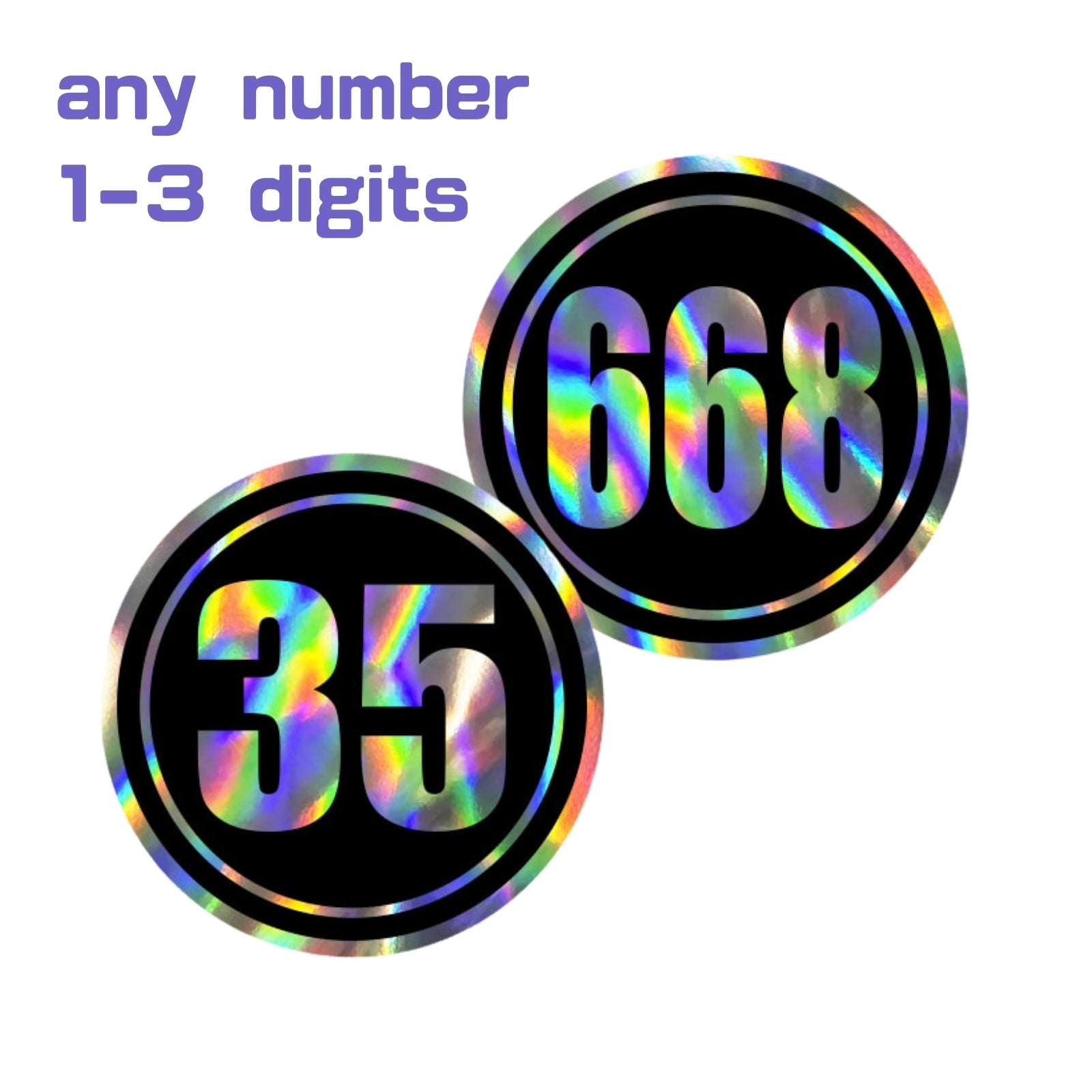 Custom Holographic Racing Number Stickers for Cars (Set of 2) - Inner Black Circle RCC002