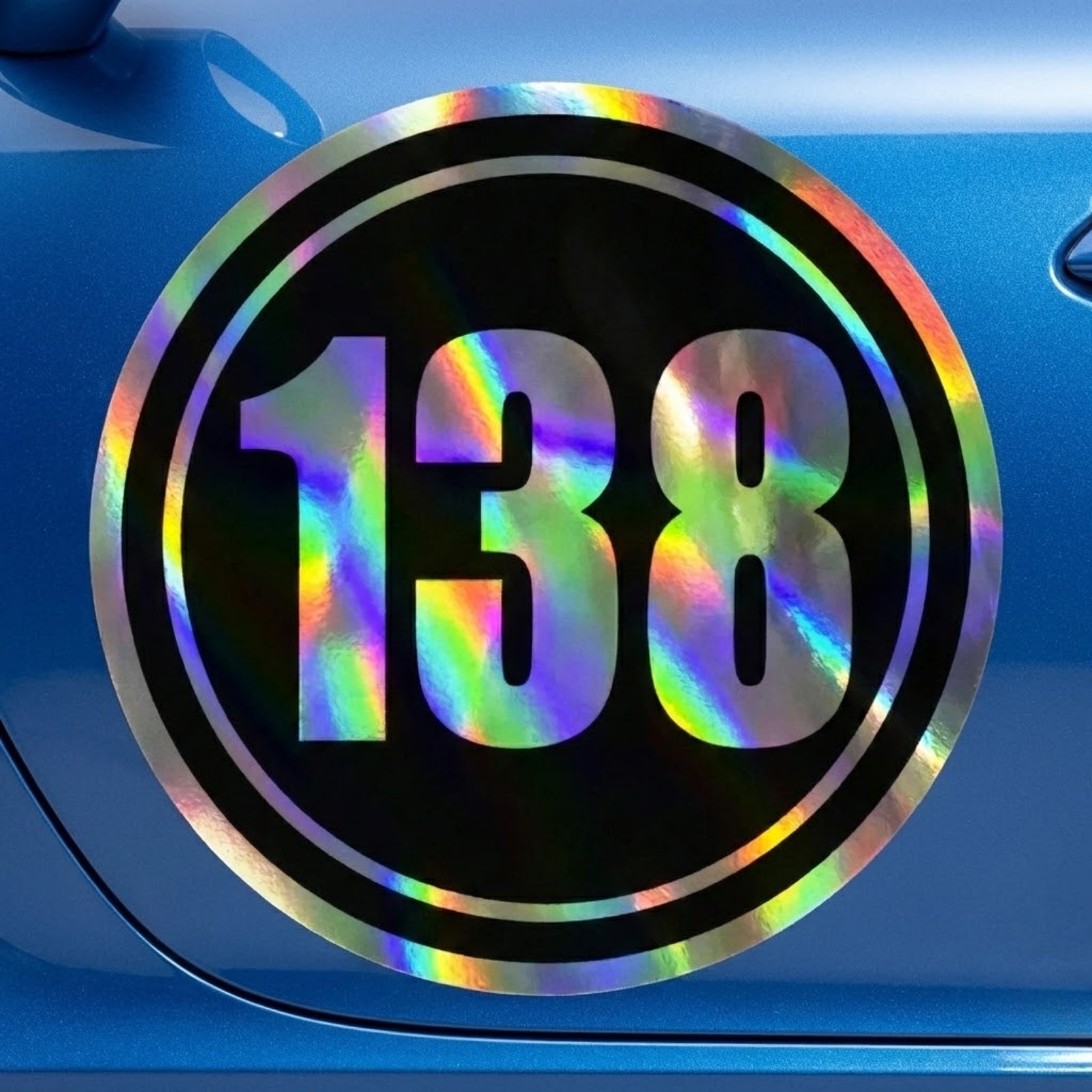 Custom Holographic Racing Number Stickers for Cars (Set of 2) - Inner Black Circle RCC002