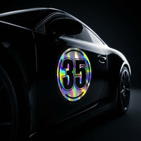 Custom Holographic Racing Number Stickers for Cars (Set of 2) - Prism Circle RCC004