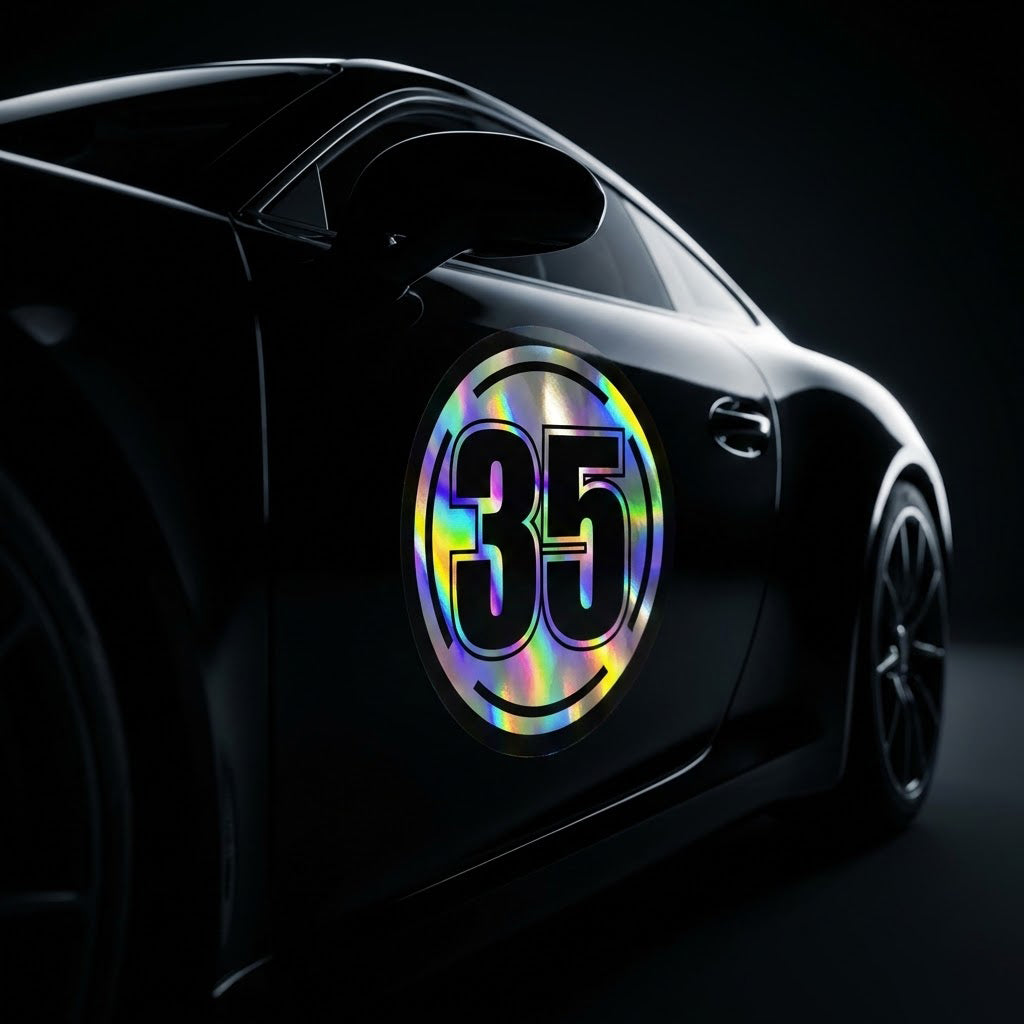 Custom Holographic Racing Number Stickers for Cars (Set of 2) - Prism Circle RCC004