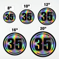 Custom Holographic Racing Number Stickers for Cars (Set of 2) - Prism Circle RCC004