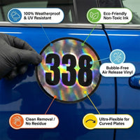 Custom Holographic Racing Number Stickers for Cars (Set of 2) - Grid Black Circle RCC005