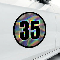 Custom Holographic Racing Number Stickers for Cars (Set of 2) - Grid Black Circle RCC005